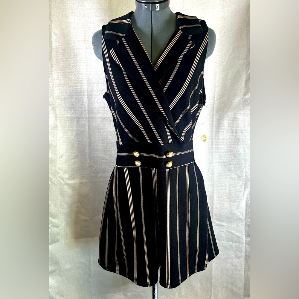 NWT Almost Famous Women Striped Sleeveless Jumpsuit Short
